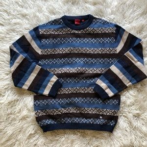 NEW Wool Blend Striped Sweater, Blue/Brown Size M
